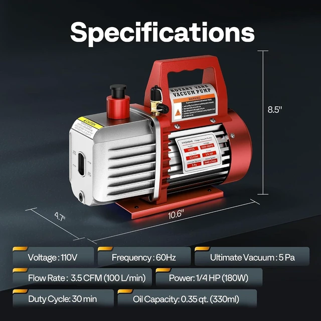 Alt view image 7 of 7 - 110V 1/4 HP 3.5 CFM Single Stage Rotary Vane AC Vacuum Pump