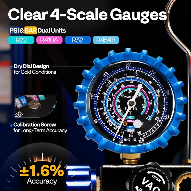 Alt view image 3 of 7 - HVAC Manifold Gauge Set for R410a R454B R32 R22 Refrigerant