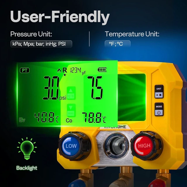 Alt view image 4 of 7 - Digital HVAC Manifold Gauge Set with R134a R1234yf Quick Couplers