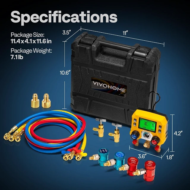 Alt view image 6 of 7 - Digital HVAC Manifold Gauge Set with R134a R1234yf Quick Couplers