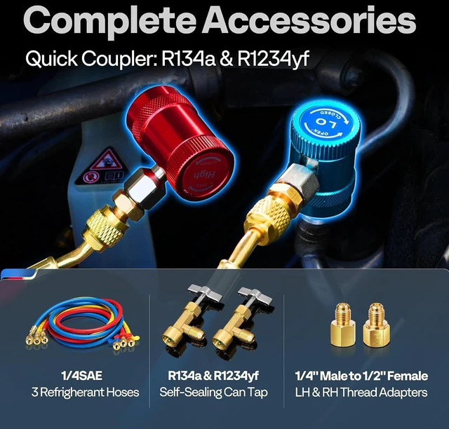 Alt view image 7 of 7 - Digital HVAC Manifold Gauge Set with R134a R1234yf Quick Couplers