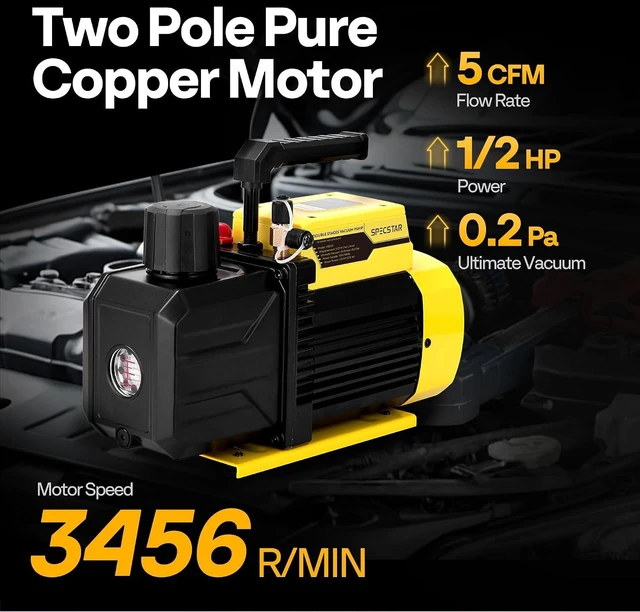 Alt view image 2 of 7 - 110V 1/2 HP 5 CFM Dual Stage Rotary Vane HVAC Air Vacuum Pump