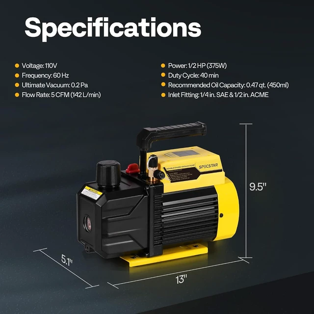 Alt view image 6 of 7 - 110V 1/2 HP 5 CFM Dual Stage Rotary Vane HVAC Air Vacuum Pump