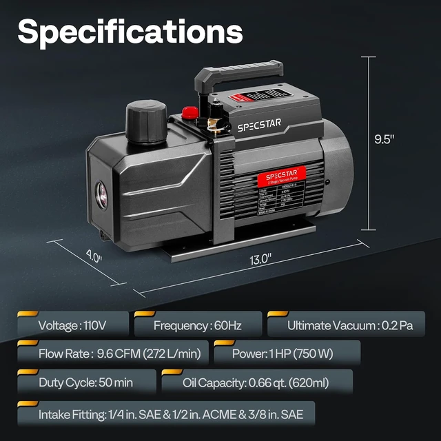 Alt view image 7 of 7 - 110V 1 HP 9.6 CFM 2 Stage Rotary Vane HVAC Air Vacuum Pump