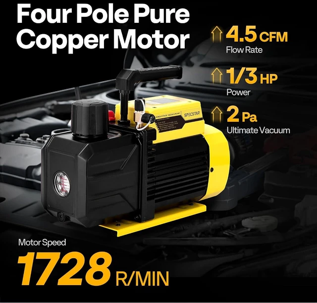 Alt view image 2 of 7 - 110V 1/3 HP 4.5 CFM Single Stage Rotary Vane HVAC Air Vacuum Pump