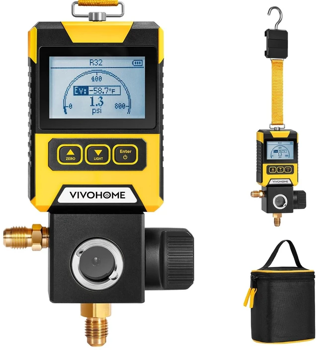 Main image of Digital HVAC Manifold Gauge, Refrigeration AC Gauge for R134a R410a R32 R1234yf R454B Refrigerant Recharge, Pressure Temp Test Leak Detection with Backlit LCD and Carry Bag