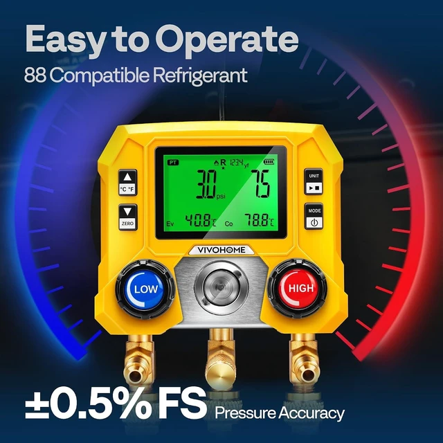 Alt view image 4 of 7 - Digital HVAC Manifold Gauge Set with R134a R1234yf Quick Couplers and Can Taps with 1/4 HP 3.5 CFM Single Stage A2L HVAC Vacuum Pump, Sparkless Motor