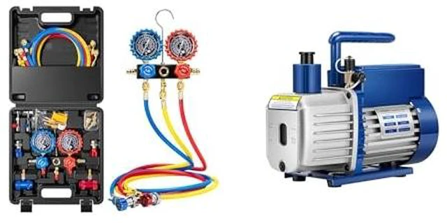 Main image of HVAC Manifold Gauge Set for R134a R1234yf R454B R410a R32 with 5ft Hoses and 1/4 HP 3.5 CFM A2L HVAC Vacuum Pump with Sparkless Motor for R32 R1234yf R454B R134a R22 R410a AC Systems