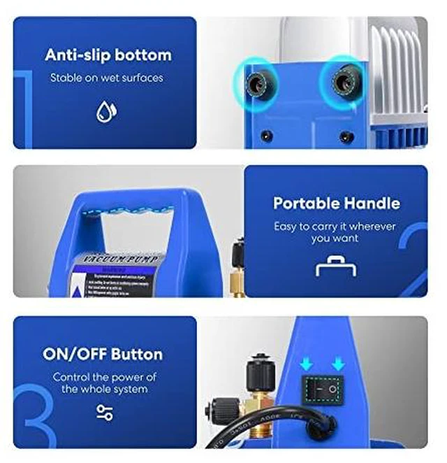 Alt view image 4 of 7 - 110V 1/4 HP 3.5 CFM Single Stage Rotary Vane Air Vacuum Pump and R134a Self Sealing Can Tap Opener for R134a Refrigerant