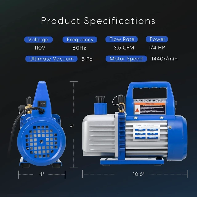 Alt view image 5 of 7 - 110V 1/4 HP 3.5 CFM Single Stage Rotary Vane Air Vacuum Pump and R134a Self Sealing Can Tap Opener for R134a Refrigerant