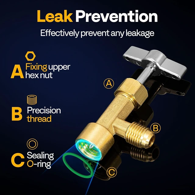 Alt view image 7 of 7 - HVAC Refrigerant Freon Leak Detector with LED Light and R134a Can Tap Valve Puncture Style, Refrigerant Dispenser with Tank Adapter for 1/4" and 1/2" AC Charging Hoses