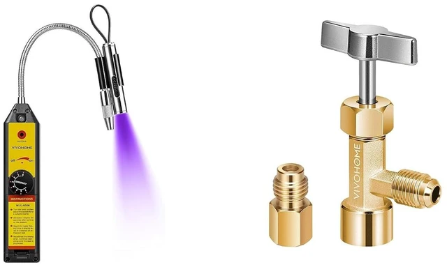 Main image of HVAC Refrigerant Freon Leak Detector with LED Light and R134a Can Tap Valve Puncture Style, Refrigerant Dispenser with Tank Adapter for 1/4" and 1/2" AC Charging Hoses