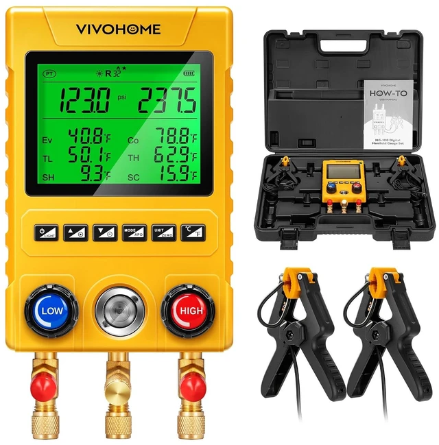 Main image of Digital HVAC Manifold Gauges with 2 Wired Temperature Clamp Probes