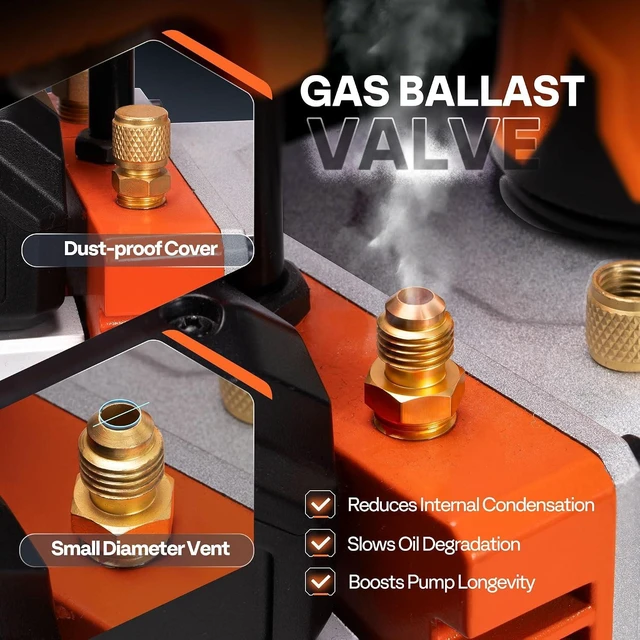 Alt view image 5 of 7 - VG Series 1.5HP 14.4CFM 2 Stage AC Vacuum Pump and 4 Way Gauge Set