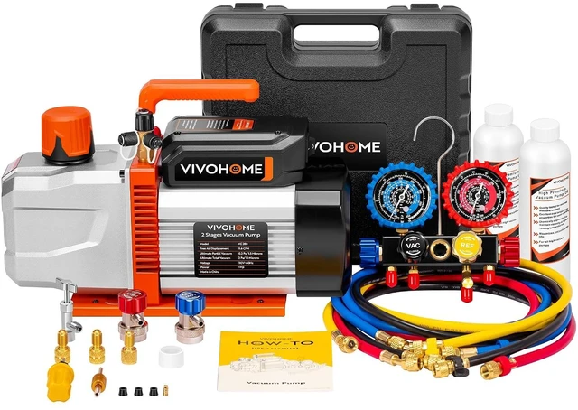 Main image of VG Series 1 HP 9.6CFM 2 Stage AC Vacuum Pump and 4 Way Gauge Set