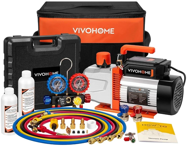 Main image of VG Series 3/4 HP 7.2CFM 2 Stage AC Vacuum Pump and 4 Way Gauge Set
