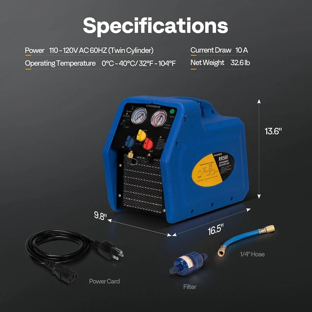 Alt view image 7 of 7 - A2L 1 HP Dual Cylinder Portable Refrigerant Recovery Machine