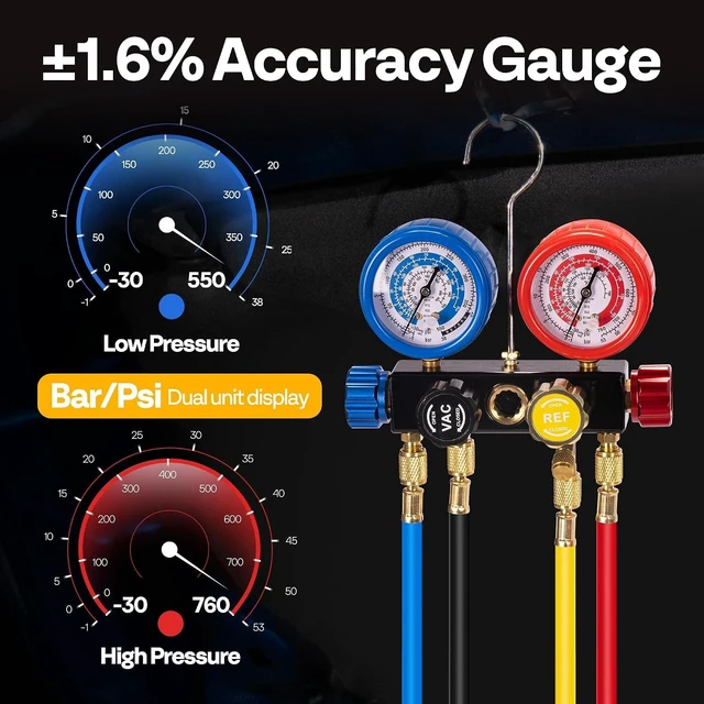 Alt view image 6 of 7 - 1/3 HP 5 CFM 1 Stage AC Vacuum Pump and 4 Way Manifold Gauge Set