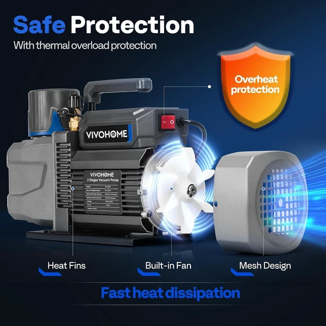 Alt view image 5 of 7 - A2L 1.5 HP 14.4 CFM 2 Stage HVAC Vacuum Pump with Sparkless Motor