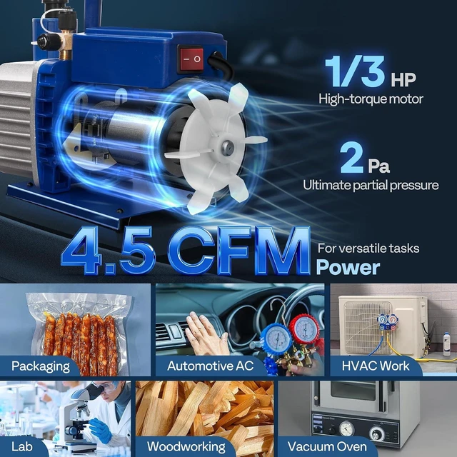 Alt view image 3 of 7 - A2L 1/3 HP 4.5 CFM 1 Stage HVAC Vacuum Pump with Sparkless Motor