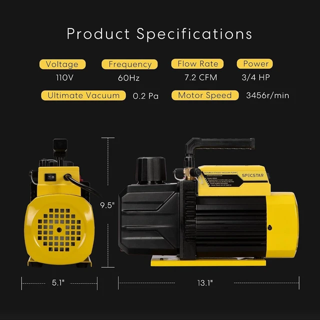 Alt view image 7 of 7 - 110V 3/4 HP 7.2 CFM Dual Stage Rotary Vane HVAC Air Vacuum Pump
