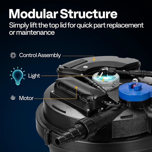 Alt view image 6 of 7 - 2640GPH Auto-Cleaning Pressurized Bio Pond Filter with 18W Light