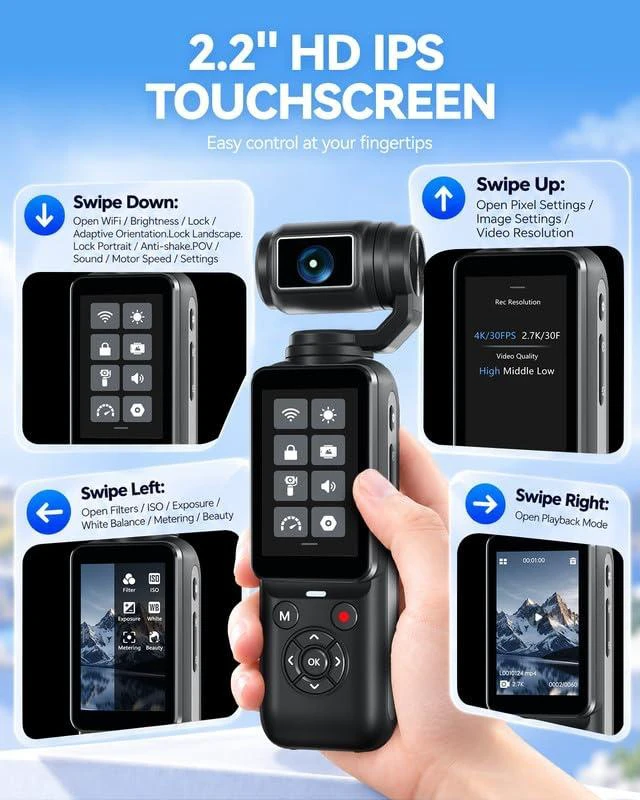 Alt view image 4 of 7 - 4K Vlog Camera with 80MP, WiFi & Face Tracking, 2.2'' Rotatable Touchscreen and 330° Rotating Lens, Portable YouTube Cameras for Content Creators