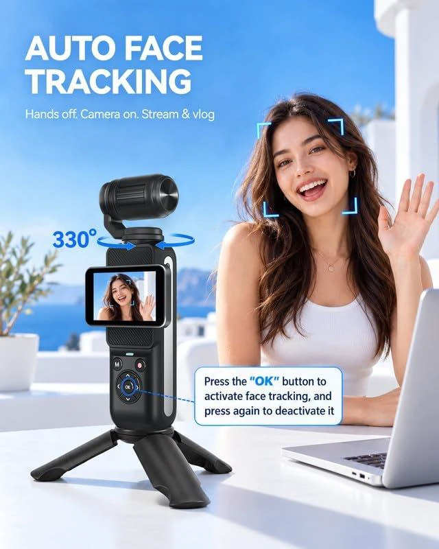 Alt view image 7 of 7 - 4K Vlog Camera with 80MP, WiFi & Face Tracking, 2.2'' Rotatable Touchscreen and 330° Rotating Lens, Portable YouTube Cameras for Content Creators