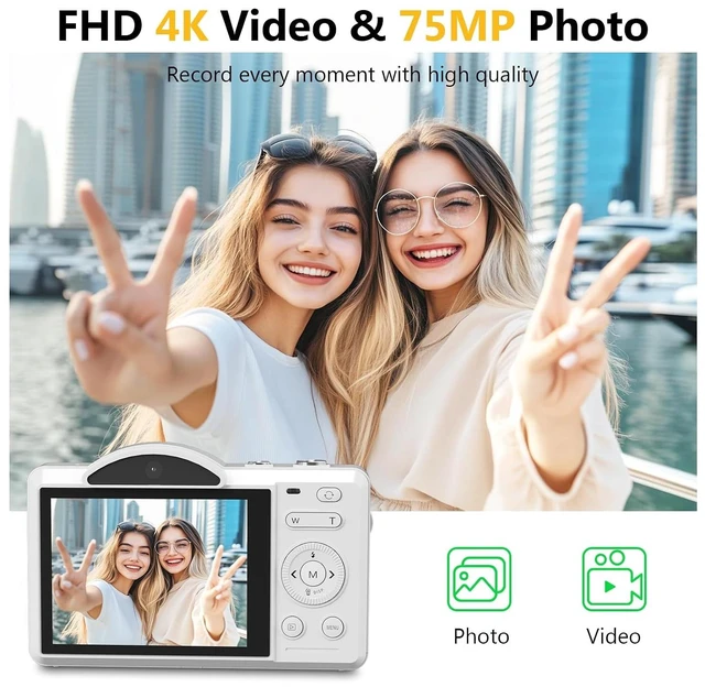 Alt view image 3 of 7 - 4K Digital Camera for Photography, Vlogging Cameras for YouTube with WiFi, Autofocus Touchscreen Point and Shoot Digital Camera for Beginner with 16X Zoom, 32GB Card, 2 Batteries, White