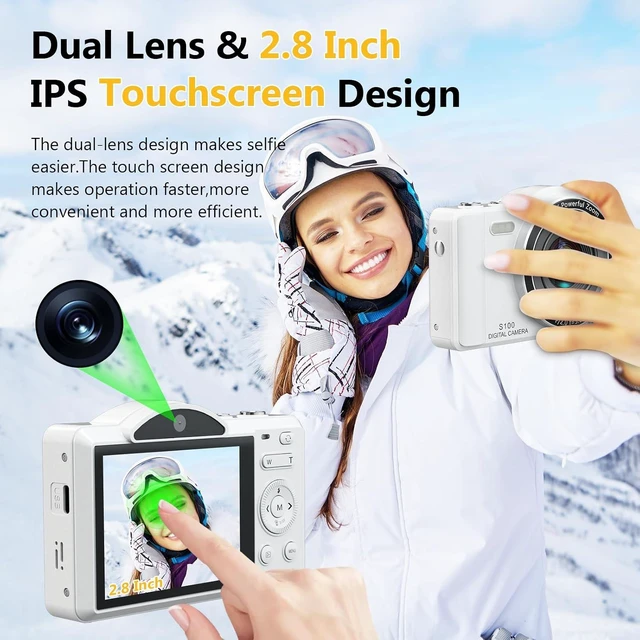 Alt view image 2 of 7 - 4K Digital Camera for Photography, Vlogging Cameras for YouTube with WiFi, Autofocus Touchscreen Point and Shoot Digital Camera for Beginner with 16X Zoom, 32GB Card, 2 Batteries, White