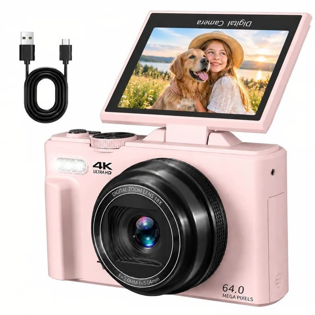 Main image of 3" 180° Flip Screen, 18X Digital Zoom, Compact 4K Digital Camera for Travel and Photography, YouTube Vlog with 2 Batteries