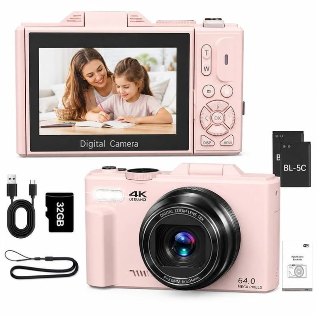 Main image of YouTube Vlog Camera, Compact Travel Camera with 4K Video, 3" 180° Flip Screen, 18X Digital Zoom, Photography Vlog with 2 Batteries