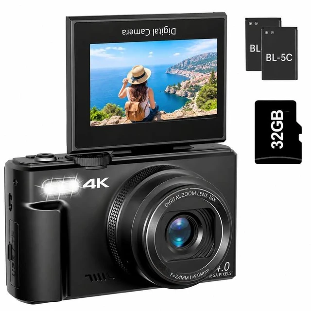 Main image of Compact Travel Camera for Photography, 18X Digital Zoom, 4K Digital Camera for YouTube Vlogging, 3" 180° Flip Screen, 2 Batteries Included