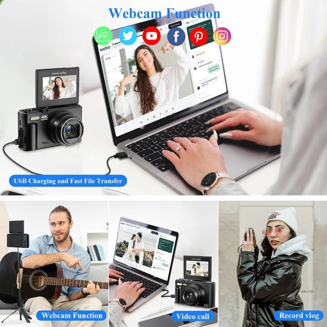 Alt view image 6 of 7 - Travel Vlogging Camera, 4K Digital Camera for YouTube, 18X Digital Zoom and 3" 180° Flip Screen, Compact Photography Vlog with 2 Batteries