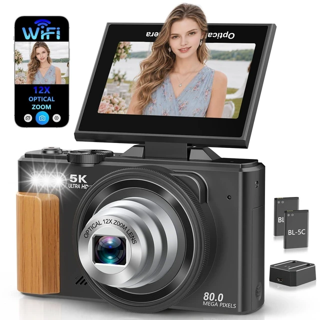 Main image of 5K Digital Camera for Photography with 12X Optical Zoom, WiFi Vlog Camera