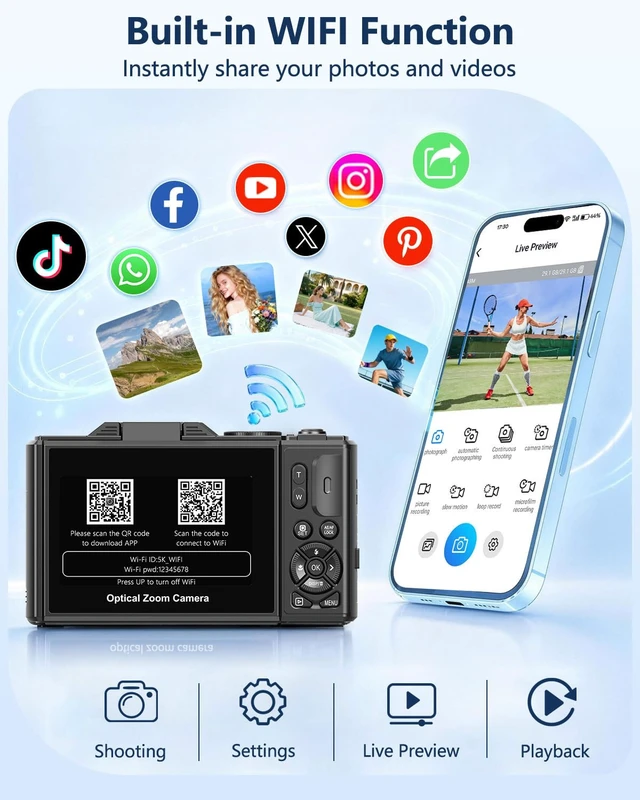 Alt view image 5 of 7 - 5K Digital Camera for Photography with 12X Optical Zoom, WiFi Vlog Camera