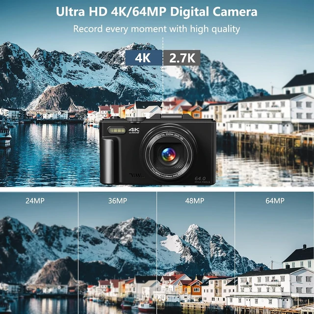 Alt view image 2 of 7 - 4K Digital Camera, 64MP Vlogging Camera with 180° Flip Screen