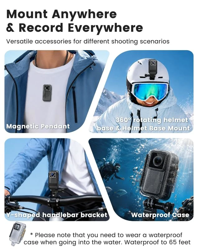 Alt view image 7 of 7 - 4K Action Body Camera, Wearable POV Sports Cam, 48MP WiFi Vlogging Camera with 1.3'' Touchscreen, Thumb Cameras with 1600mAh Power Handle & Magnetic Pendant for Motorcycle Bike Cycling Underwater