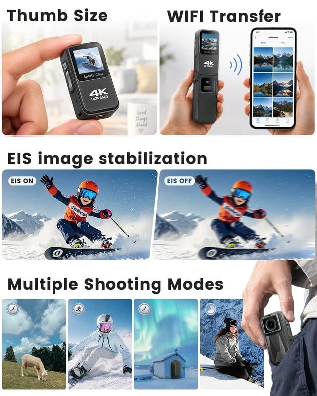 Alt view image 6 of 7 - 4K Action Body Camera, Wearable POV Sports Cam, 48MP WiFi Vlogging Camera with 1.3'' Touchscreen, Thumb Cameras with 1600mAh Power Handle & Magnetic Pendant for Motorcycle Bike Cycling Underwater