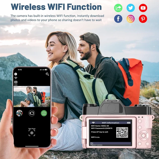 Alt view image 3 of 7 - Digital Camera, 6K Digital Cameras with 16X Zoom for Photography, 180° Flip Screen, WiFi, 2 Batteries with 52mm Wide Angle & Macro Lenses