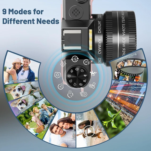 Alt view image 4 of 7 - Digital Camera, 6K Digital Cameras with 16X Zoom for Photography, 180° Flip Screen, WiFi, 2 Batteries with 52mm Wide Angle & Macro Lenses