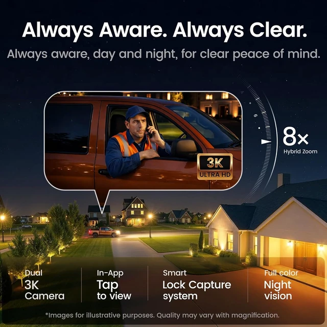 Alt view image 6 of 7 - T2 Pro 3K Dual Cam Solar Security Camera, AI Tracking, 2-Cam Kit