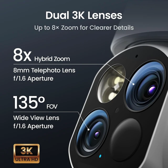 Alt view image 2 of 7 - T2 Dual-Lens 3K Telephoto 360° PTZ Wireless Outdoor Security Camera