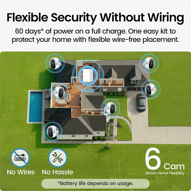 Alt view image 3 of 7 - 2K Battery Security Cameras Wireless Outdoor System, 6-Cam-Kit