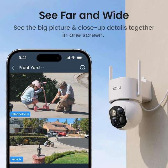 Alt view image 3 of 7 - T2 Dual-Lens 3K Telephoto 360° PTZ Wireless Outdoor Security Camera