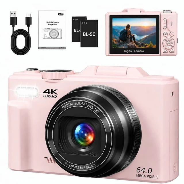Main image of Travel Vlog Camera, 18X Digital Zoom, 3" 180° Flip Screen, 4K Digital Camera for Photography and YouTube, Compact Vlogging Camera with 32GB TF Card