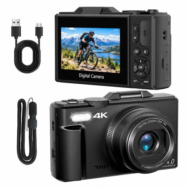 Main image of 18X Digital Zoom, 4K Digital Vlogging Camera for YouTube, Compact Travel Camera with 3" 180° Flip Screen, Photography Vlog with 32GB TF Card