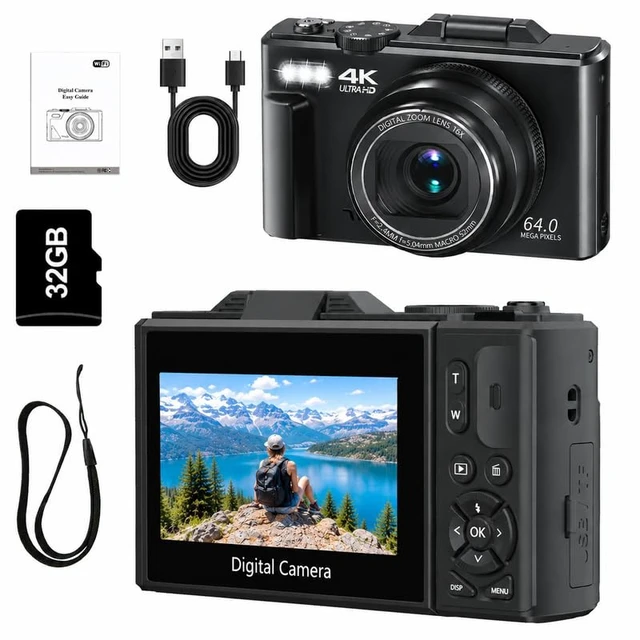 Main image of YouTube Vlogging Camera with 32GB TF Card, 4K Digital Camera for Photography, 18X Digital Zoom, 3" 180° Flip Screen, Compact Travel Design