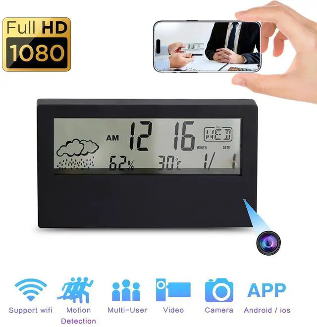 Main image of Aiacmea Smart Digital Clock with 1080P Mini WiFi Camera  Indoor Surveillance with Night Vision, Motion Alerts, App Control & Loop Recording for Home, Office, Baby, Pet Monitoring