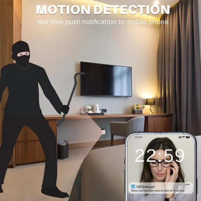 Alt view image 3 of 7 - Aiacmea WiFi Mini Camera 1080P HD  Wall Outlet Camera with Motion Detection, Cloud & SD Storage, Dual AC Plug Outlets & USB Charging Ports  Indoor Monitoring for Home, Office, and More